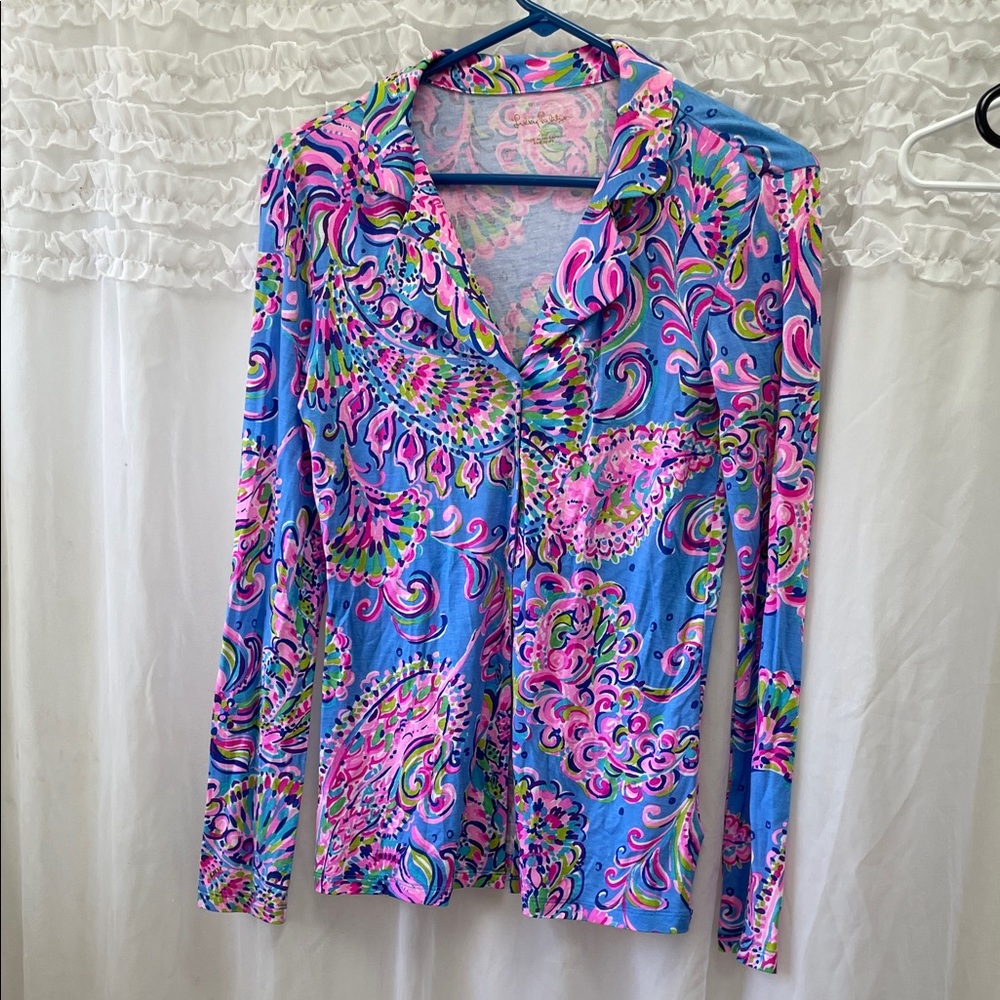 Lilly Pulitzer Blue and Pink Paisley Button Down Shirt
